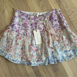 LoveShackFancy Floral Ruffle Mini Skirt in Multi-Pastel, size 0, NWT